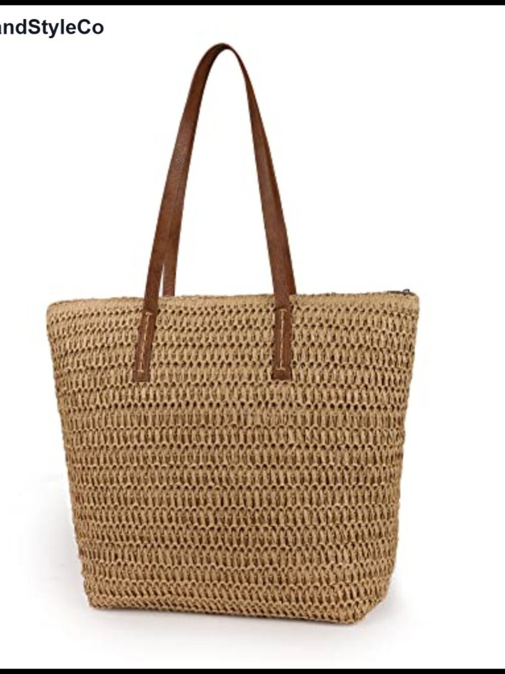 Handmade Woven Straw Beach Tote Bag with Faux Leather Handles Large Shoulder